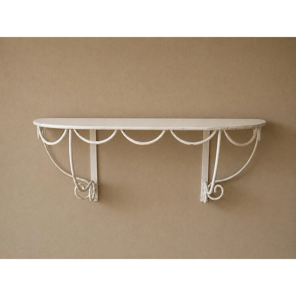 Vintage Wall Shelf White Metal Ornate Victorian Scalloped Edge